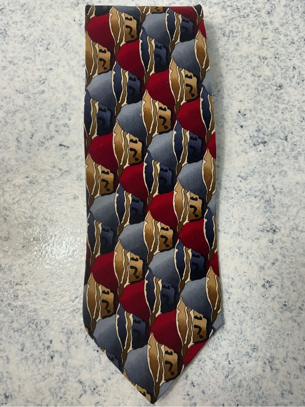 J. Garcia Men’s Patterned 100% Silk Tie in Red, Blue, and Brown